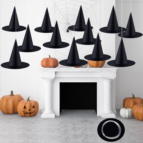 Gejoy 10 Pieces Halloween Decorations Witch Hat Hanging Witch Hat with 246 Feet Hanging Rope Accessory for Halloween Party Multi