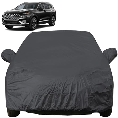 Image of Autofact Car Body Cover with Mirror Pockets Compatible for Hyundai Santa Fe (Triple Stitched, Bottom Fully Elastic, Dark Grey)