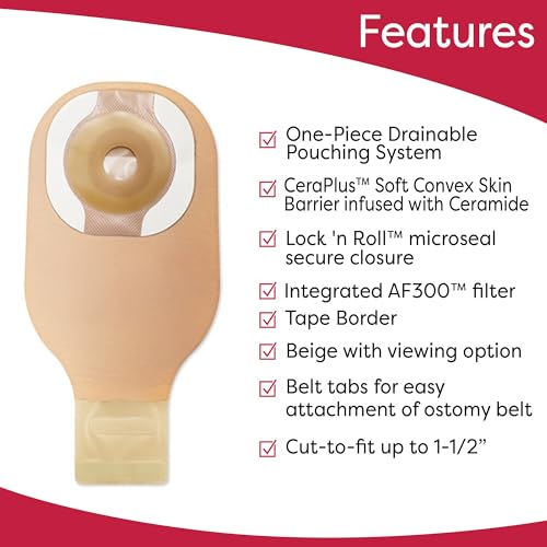 Image of Hollister 8958 CeraPlus Soft Convex 1-Piece 12 inch Drainable Ostomy Pouching System, 5 Pack, Cut-to-Fit Up to 1-1 /2 inch | AF300 Filter