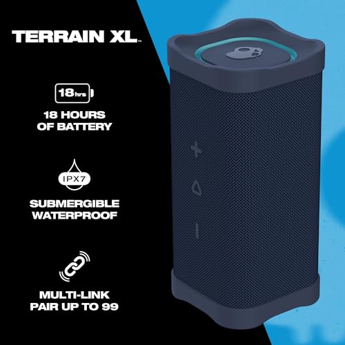 Image of Skullcandy Terrain XL Wireless Bluetooth Speaker - IPX7 Waterproof Portable Speaker, 18 Hour Battery, Nylon Wrist Wrap, True Wireless Stereo (Navy)