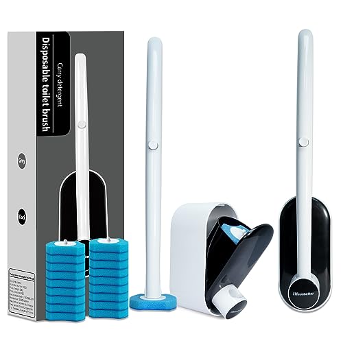 Hisucbetter 2Pack Disposable Toilet Bowl Brush and Holder with 16 Toilet Bowl Wand Refills Loaded Scrubbing Solution for Toilet Cleaning, Bathroom Cleaning Supplies Set, Black(2-Pack)