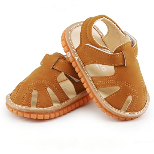 Image of SOFMUO Baby Boys Girls Closed Toe Squeaky Sandals Toddler Summer Shoes | Soft Non-Slip Rubber Sole,Closed Toe Protection,Adjustable Strap,Squeaky Design,Summer Outdoor Prewalkers