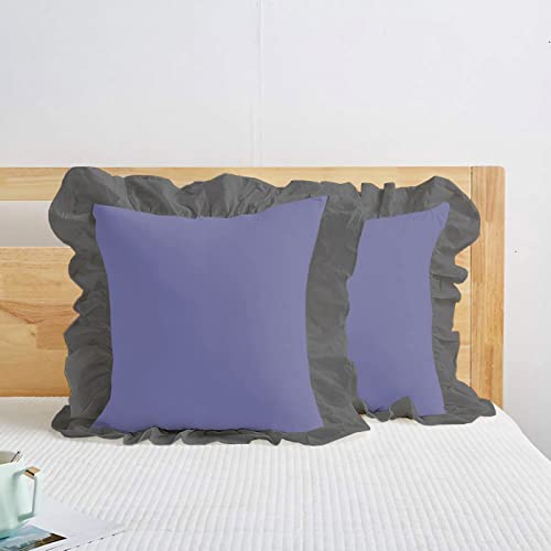 Image of YRM Bedding's Ruffle Beautiful Cushion Cover | Super Soft Elegant Premium Microfiber Frill Cushion Cover Set of 2 (24 inchx24 inch Inches) (Medium Blue /Dark Grey)