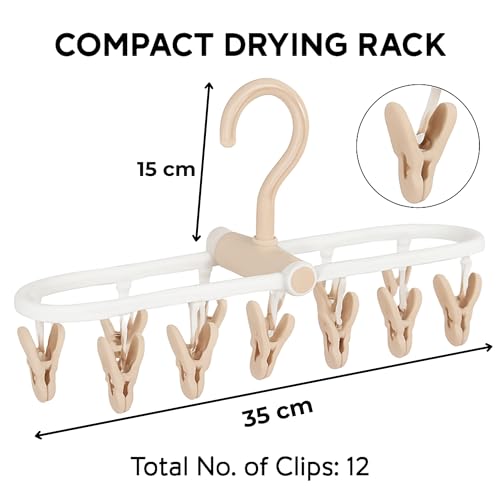 Image of Cloth Drying Hanger 12 Clips,360 Degree Portable and Foldable Clips,Baby Clothes, Clothes Drying Stand,Indoor Clothes, Space Saving, Travel Safe