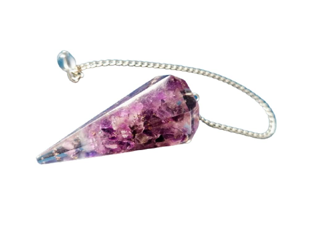 Amethyst Dowsing Pendulum Orgonite Crystal Point Scrying Dowser Handcrafted Dowse Pendule Healing Wellness Divination Reiki Therapy