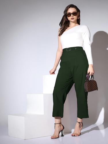 Image of Leriya Fashion Women's Ankle Fit High Rise Trousers High-Waisted Pant| Korean Trousers