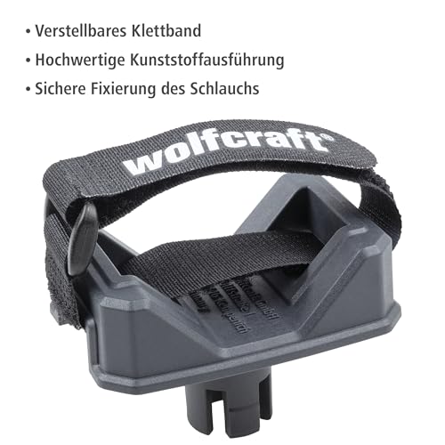 wolfcraft Schlauchhalterung für Staubsauger I 6891000 I Kompatibel mit 20-mm-Bohrungen, verstellbares Klettband, Schwarz