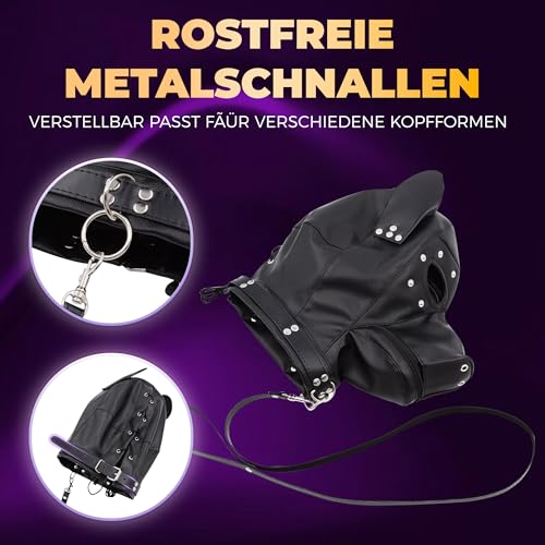 QgLust PU Leder Kopfbedeckung Hund Kopfbedeckung Paar Bondage Maske Maske Sexspielzeug Tiefe Spieler Abnehmbares Spielzeug SM Fetisch Slave Fesseln für Männer Frauen Paar Sex