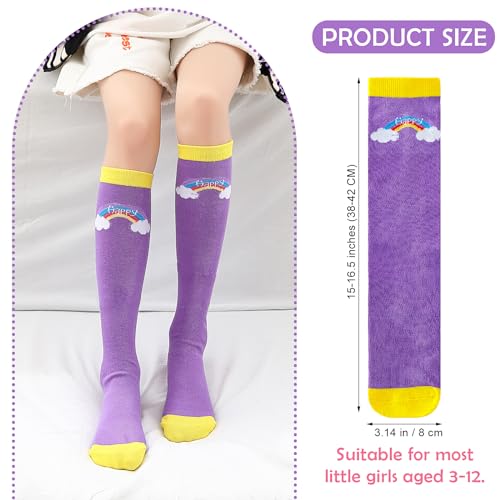PHOGARY 6 Pairs Girls Knee High Socks, Cute Socks Colorful Cartoon Animal Warm Cotton Socks Crazy Funny Kids Odd Socks Mid Calf Long Boot Socks for 3-12 Years Girls, One Size (Rainbow)4