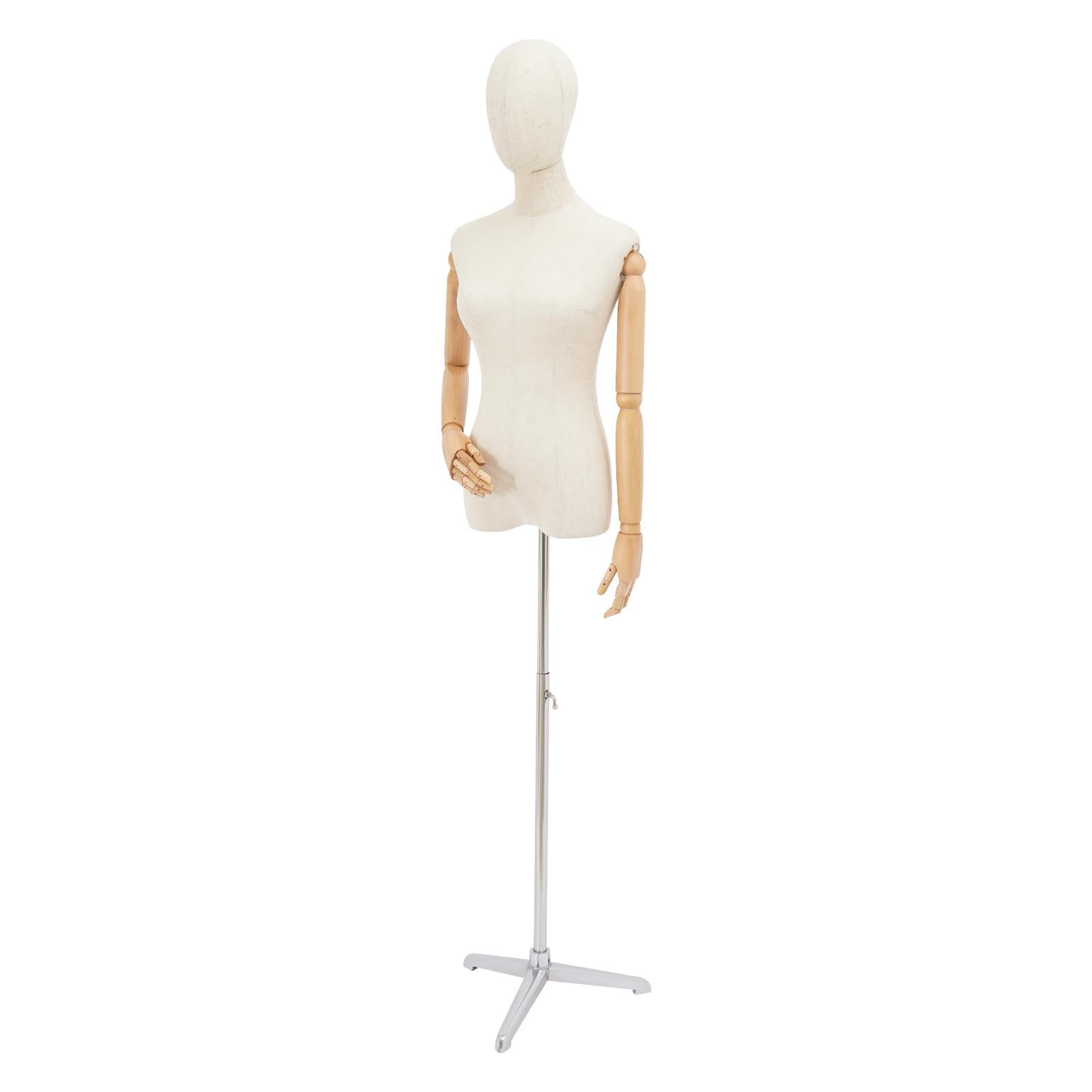 Manichino femminile, manichino da sarta, altezza regolabile 157 – 215 cm, manichino da donna con braccia flessibili in legno, manichino per abiti e gioielli