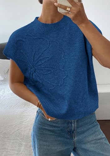 PRETTYGARDEN Women's 2026 Spring Sweater Vest Trendy Flower Knit Short Sleeve Cute Pullover Tank Tops Summer Fashion Clothing (Dark Blue,XX-Large) — view 3