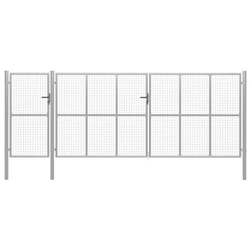 vidaXL Garden Gate with Lock and Handle Durable Rust and Corrosion Resistant Outdoor Patio Terrace Entrance Fence Mesh Door Steel Silver 500x175cm