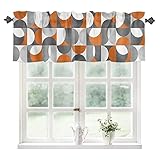 PRINT PICTURE ARTHOME Kitchen Valance for Windows Vintage Medieval Geometric Texture Orange Semi Sheer Valance Curtains Rod Pocket Short Curtain Panel for Living Room Bathroom Bedroom, 60'x18'