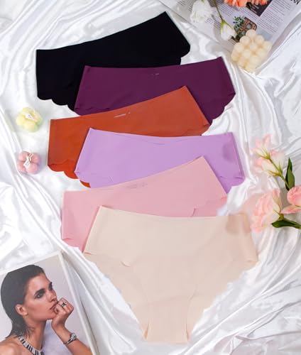 Image of Seamless Underwear Wave Edge No Show Bikini Panties No Show Hipster Breathable Stretch Invisibles Panties 6 Pack XS