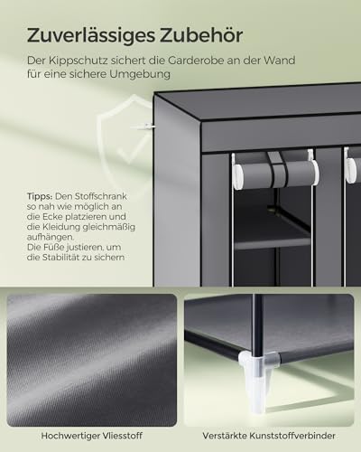 SONGMICS Kleiderschrank, Faltschrank mit Kleiderstange, 12 Ablagen – Ansicht 8