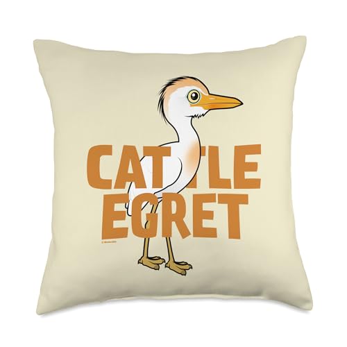 Cute Cartoon Jumbo Cattle Egret Bird Species Name Throw Pillow