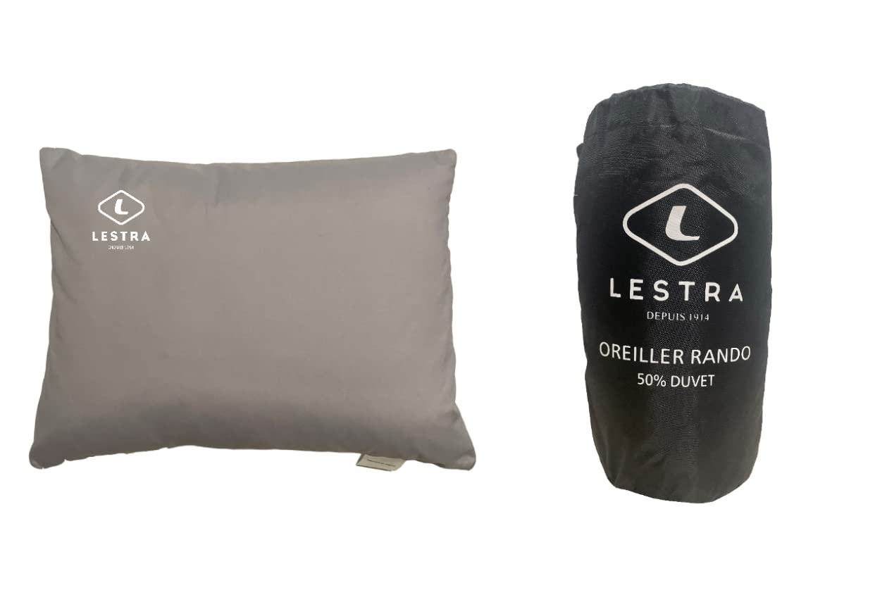 Lestra Outdoor – poduszka Rando - ściśnięta poduszka turystyczna – lekka i wygodna – 50% puch kaczki – 45 x 35 – 260 g szary jeden rozmiar - produkcja francuska, Szary, 1 Unité (Lot de 1), outdoor