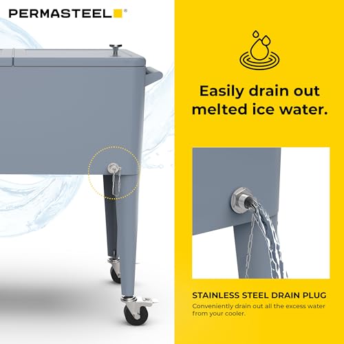 Permasteel Party Cooler with Divider, Spacious 80-Qt Capacity, Chills 36hrs, Serving Tray, Rolling Ice Chest for Indoor and Outdoor Entertainment, Matte Blue by Permasteel - Image 7