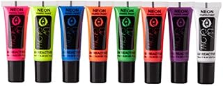 UV Glow - Neon UV Fabric Paint - 10ml - Set of 8 - Textile paint for clothes, t-shirts, bags, shoes & canvas