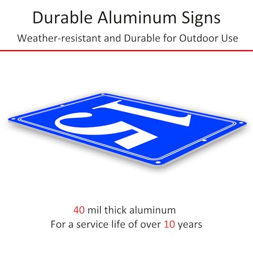 Image of Premium Aluminum Number Signs 15, Metal 12 inch X 8 inch Blue Numbered Signs Outdoor for Parking Lots, Floor, Dock, Court, Aisle, Field, High Visibility, No Fade, Weather-resistant