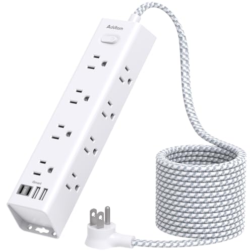 Surge Protector Power Strip - 10 FT Extension Cord, Power Strip with 12 Widely AC Outlet 4 USB, Flat Plug Wall Mount Overload Protection, 1050J, Desk Charging Station for Home Office, ETL Listed,White