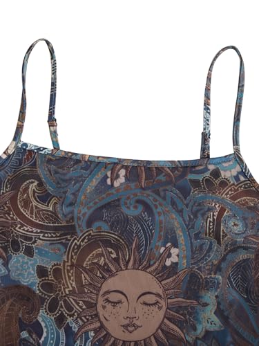 Image of Milumia Women's Summer Mini Dress 90s Boho A Line Mesh Short Dresses | Spaghetti Strap,Sleeveless,Vintage,Paisley Print,Festival Outfits,Cowgirl,Y2k,Goth,