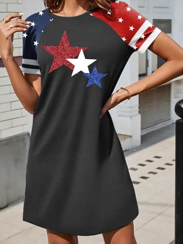 Image of YI XIANG RAN 4th of July Dress Women: American Flag Dresses USA Stars Stripes Shirt Patriotic Tshirt Summer Sundress