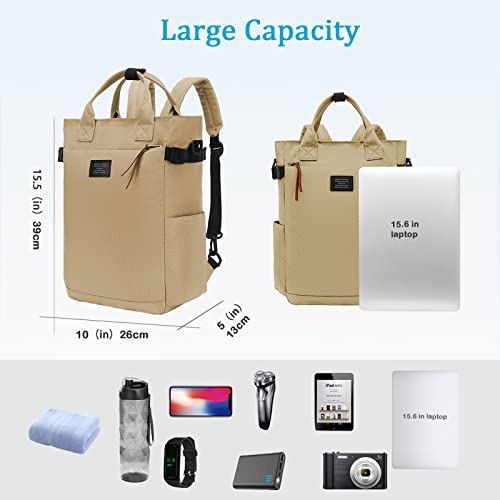 Basicpower Backpack Purse For Women Large Diaper Bag Travel Laptop Casual Bookbag Work Shopping Docter Nurse Teacher Bag Light Weight 15.6-In Computer Multifunctional With Tote Handles Khaki #TOP3