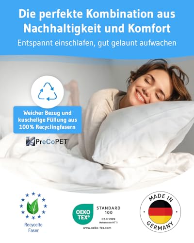 Kissen 50x80 VERDA, Made in Germany & 100% nachhaltig, Ergonomisches Kopfkissen 50 x 80 aus recyceltem Material, Höhenverstellbar für Bauch-, Rücken- & Seitenschläfer, Schlaf-Kissen für Allergiker