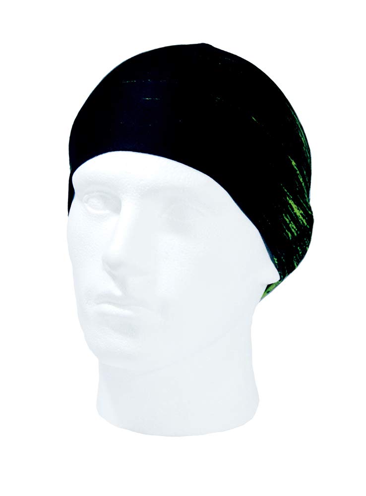 Ruffnek Beanie Stretch Wicking Skull Cap/Hat - Helmet Liner - Neon Green - Unisex, One Size - Running, Cycling, Walking, Skiing, Horse Riding - Men, Women, Children.