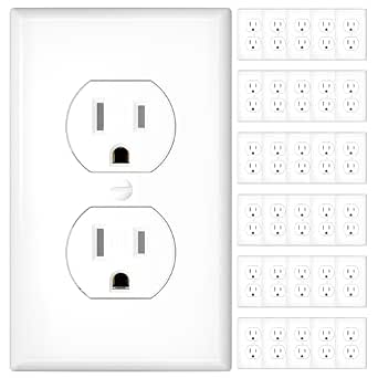 Amico 30 Pack 15 Amp Duplex Outlets, Tamper Resistant, UL Listed