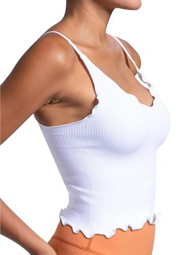 Image of Sunzel Tank Top for Women, V Neck Seamless Ribbed Crop Camisole with Ruffles