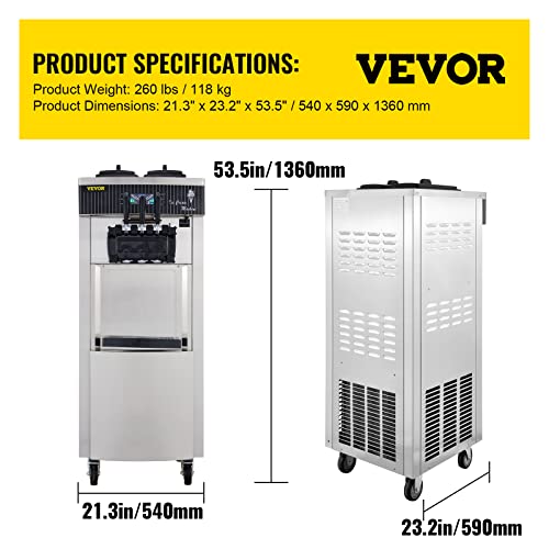 VEVOR Speiseeisbereiter Stehende Kommerzielle Softeismaschine Eismaschine Ice Cream maker 220V Edelstahl Maschine mit Eikegel – Bild 8