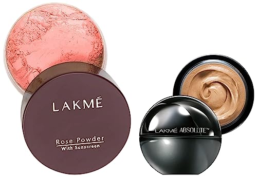 Image of LAKME Rose Matte Face Powder, Warm Pink, 40G And Absolute Skin Natural Mousse For All Skins, Rose Fair 02, 25 Gm