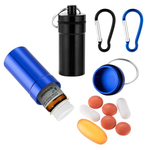 Keychain Pill Holder for Nitroglycerin 2 Pack Waterproof Portable Travel Purse Pocket Pill Case Keychain Mini Fob Container for 25ct Nitro/Nitroglycerin Bottle