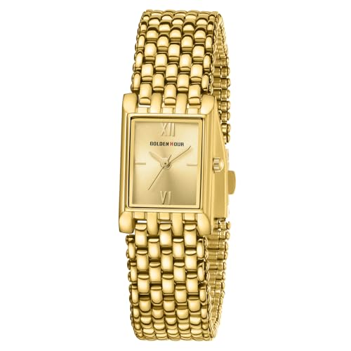 GOLDEN HOUR Vintage Rectangle Bracelet Gold Watch for Women in