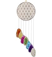 SUNYIK 7 Chakra Flower of Life Hanging Ornament, Natural Agate Slice Wind Chime for Indoor Home W...