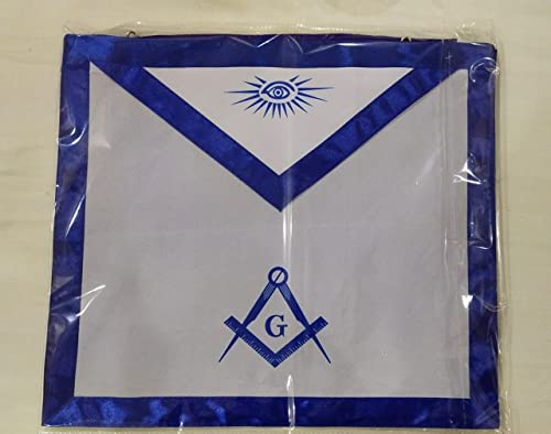 Riaz Impex Masonic Regalia Master Mason Apron Square Compass 1" Inch Royal Blue Satin Border #TOP4