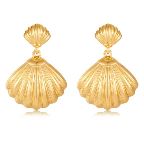 Gold Sliver Shell Earrings for Women Trendy Gold Dangle Earrings Beach Jewelry for Birthday