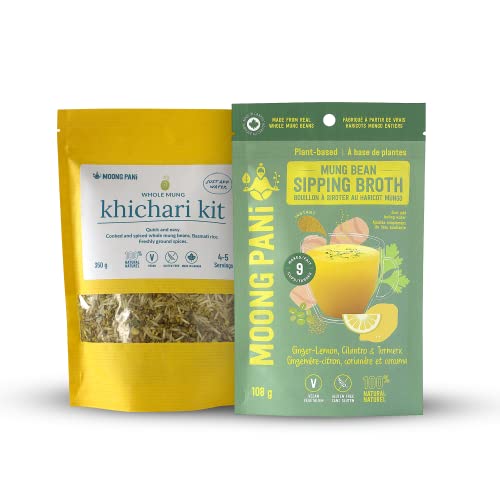 Mung Bean Sipping Broth(Ginger, Lemon & Turmeric) & Khichari(Kitchari Kit) | Vegan | 100% Natural |Gluten Free |Soy-Free | Keto-Friendly | 5 Flavours |Cooked, Spiced Whole Green Mung |Combo Pack #TOP7