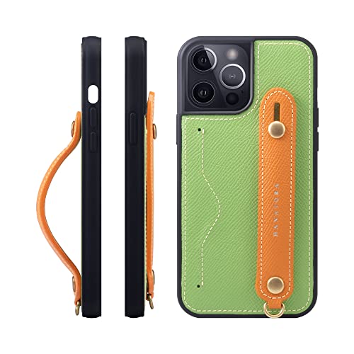 iPhone12 Pro Max ケース 本革 グリップケース エンボスレザー ストラップ付属 片手操作 カードポケット スタンド機能 メンズ レディース ヴェールクリケット/オレンジ NCGH-12ProMax-VertCriquet-OG