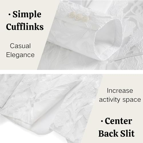 UNINUKOO Mens Suits 3 Piece 1 Button Prom Floral Wedding Shawl Lapel Casual Tuxedo Suit Set US Size 44 White Flower4