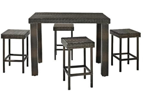 Image of OUTLIVING Patio Rattan Wicker Rectangular Bar Table with 4 Bar Stools | Multipurpose 4 Seater Outdoor Bar Set Furniture for Home, Poolside, Porch, Garden, Balcony, Backyard, and Courtyard (Brown)