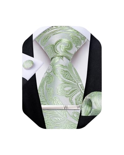 Image of DiBanGu Paisley Ties for Men Silk Necktie and Pocket Square Cufflinks Tie Clip Set Woven Classic Mens Tie for Wedding Party