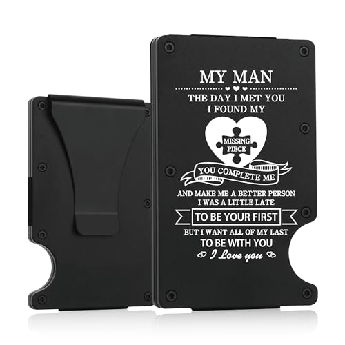 To My Husband Gifts,Minimalist Personalized Engraved Metal Wallet,Slim Wallet for Men,Birthday Gift Father's Day Gift Anniversary Valentines Day Gifts (MY MAN)