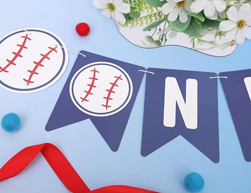 Image of Baseball One High Chair Banner - Baseball First /1st Birthday Decoration,Rookie Of The Year Banner,Sporty Birthday Decor (blue4)