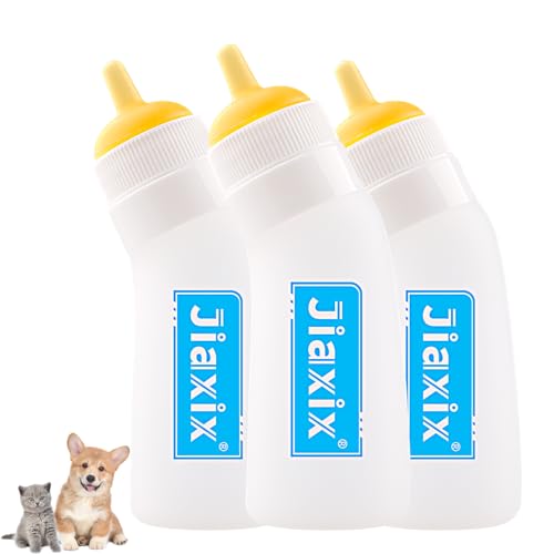 3 Pack Kitten Silicone Nursing Bottle,Silicone Feeding Nipple, Reusable Newborn Kitten Supplies, Suitable for Feeding Kitten, Puppy, Rabbit, Hamster (Yellow, Large)