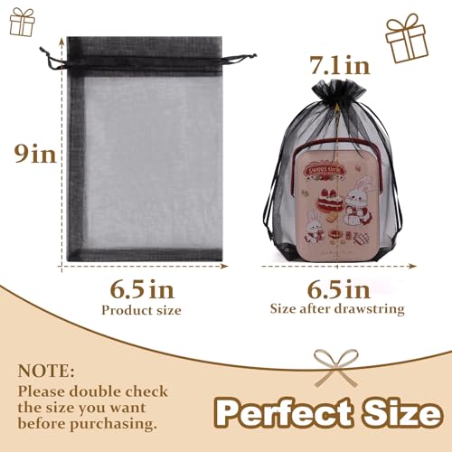 Image of Crweety 50 Pcs Black Organza Bags 6x9 Inch, Small Mesh Gift Bags Drawstring for Jewelry Bracelet Packaging, Premium Sheer Gift Pouch for Graduation, Wedding Candy, Party Favor & Goodie Treats