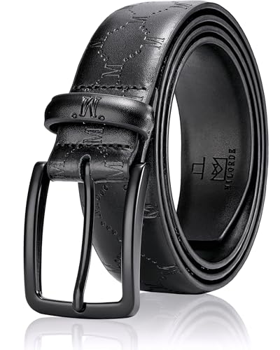 MILORDE Men's Genuine Leather Dress Belt, Handmade, 100% Cow Leather, Fashion & Classic Designs for Work Business and Casual (Black Milorde - M110, 36)