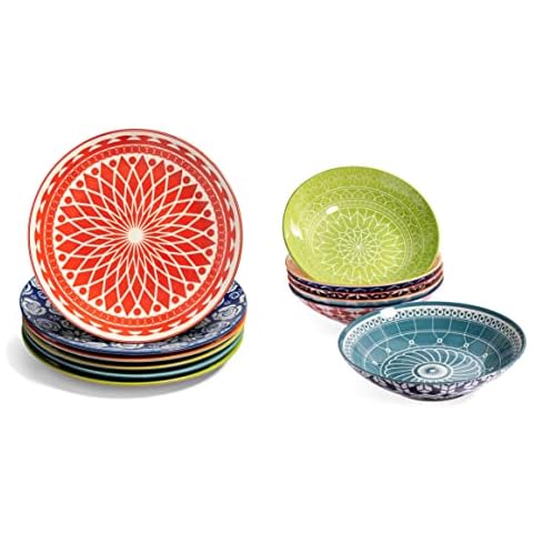 Annovero Dinner Plates & Pasta Bowls | Kitchen Dishes | Microwave Oven Safe | Colorful Porcelain Dinnerware Cover